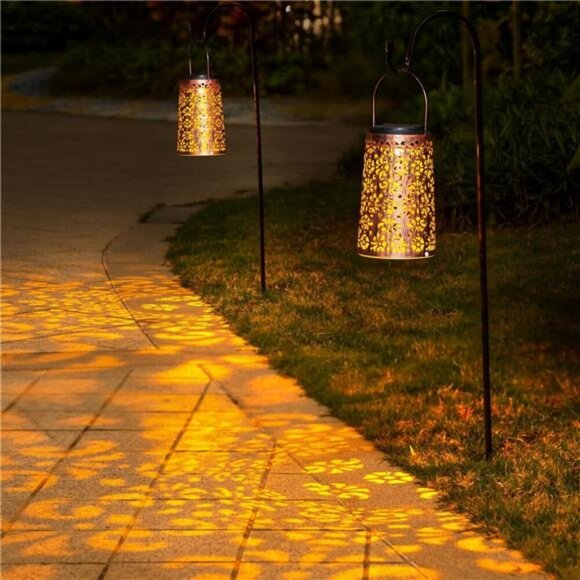 Solar Lanterns Outdoor Hanging Waterproof Metal Lights Patio Garden Tabletop - Picture 6 of 8